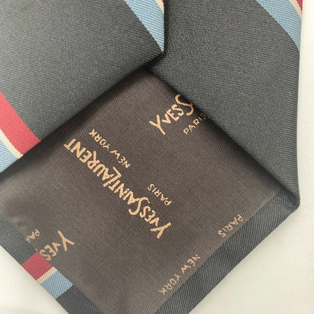 Yves Saint Laurent Black Tie with Red and Blue Stripes - Picture 4 of 7